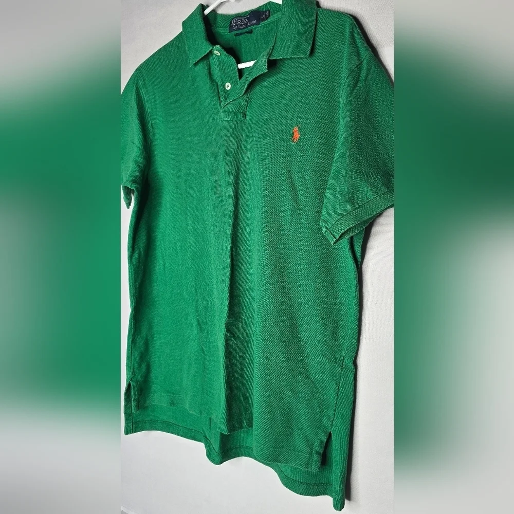 Men Golf Polo Ralph Lauren Size Large Green Orange Short Sleeve Shirt-Custom Fit